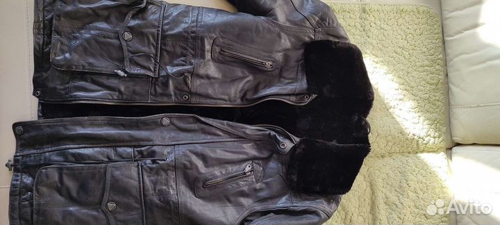 Кожаная куртка мужская утепленная шуба дубленка 46