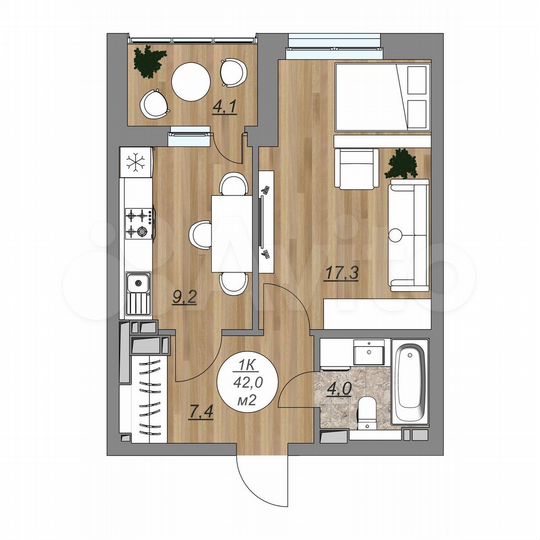 1-к. квартира, 42 м², 9/22 эт.