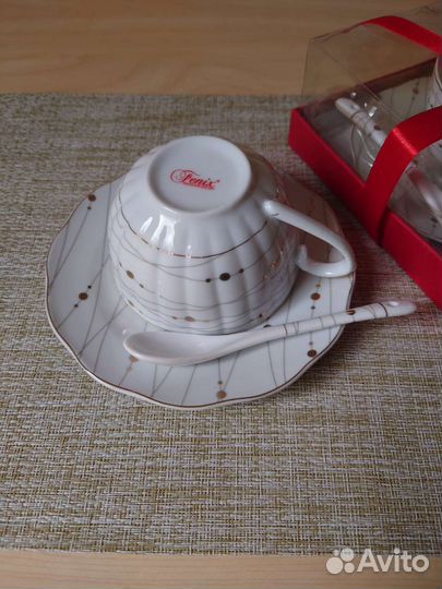 Новая чайная пара с ложкой фарфор Fenix
