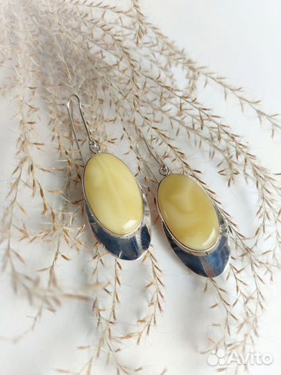 Безупречная классика, серьги с пейзажными янтарём