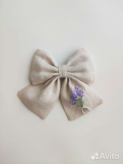 Бант льняной с вышивкой