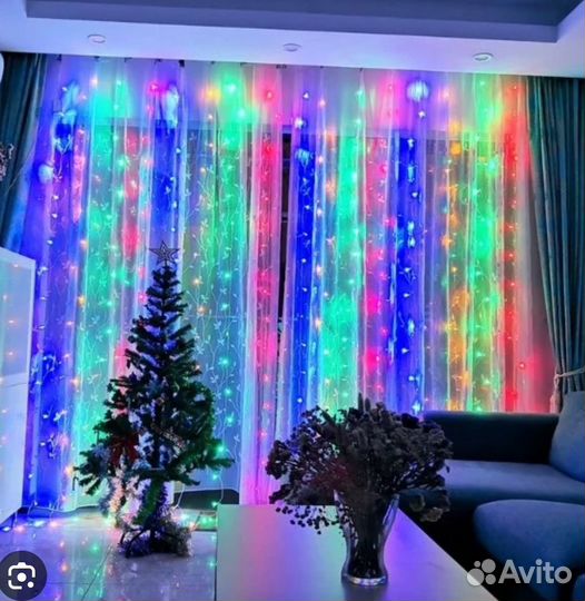 Гирлянда штора, занавес, сетка на окно