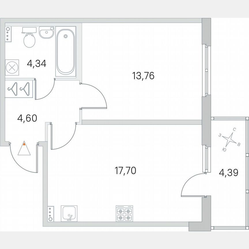 1-к. квартира, 41,7 м², 1/4 эт.