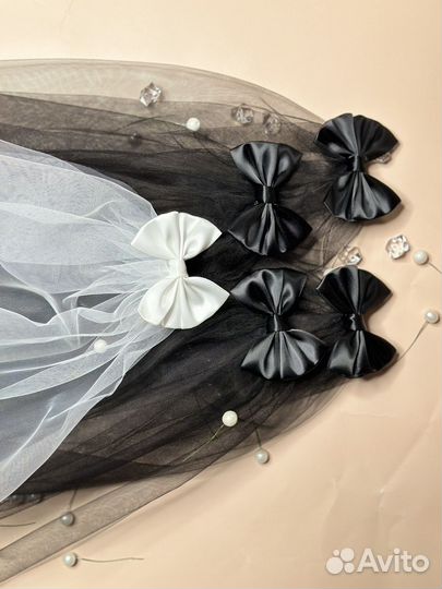 Фата на девичник с бантом розовая черная белая