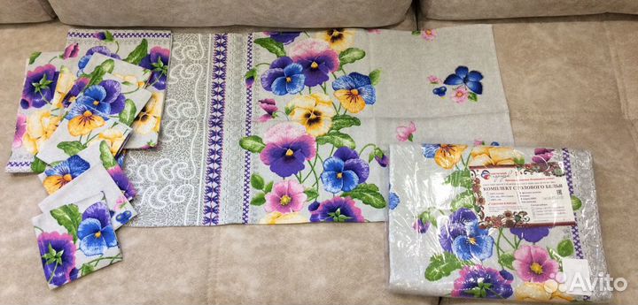 Скатерть анютины глазки фиалки полотенце салфетки