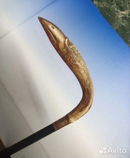 Трость птица рог резьба латунь кость