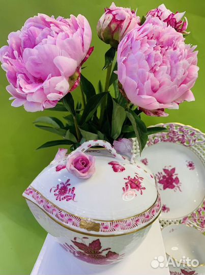 Поднос с ушками 23х12см Аппони розовый букет