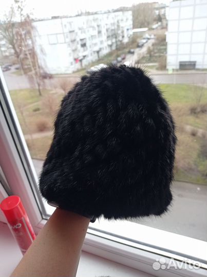 Шапка норковая вязаная