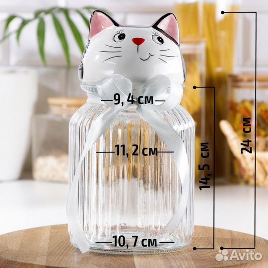 Банка стеклянная для сыпучих продуктов Доляна «Кот