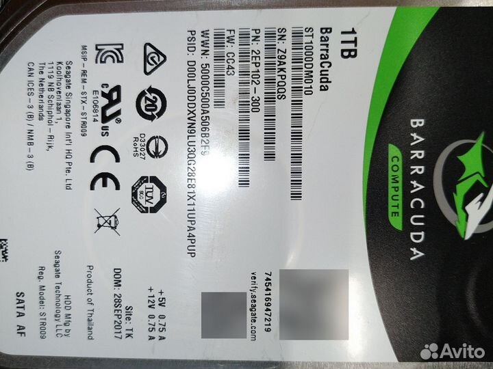 Жесткий диск Seagate barracuda st1000dm010