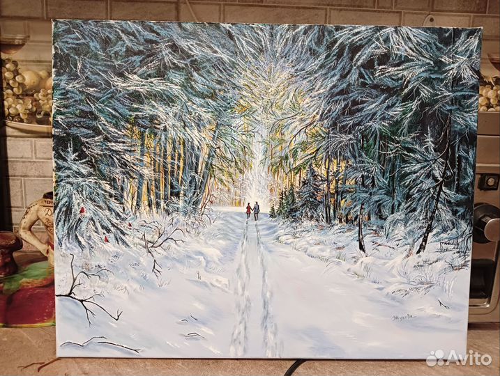 Картина маслом на холсте зимний пейзаж
