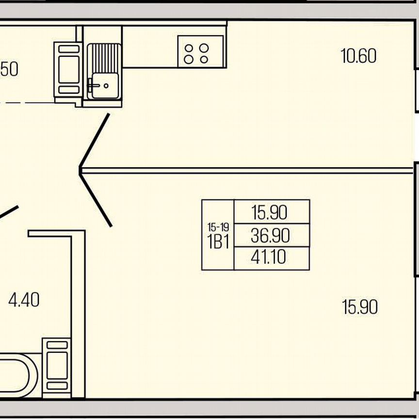 1-к. квартира, 41,1 м², 15/19 эт.