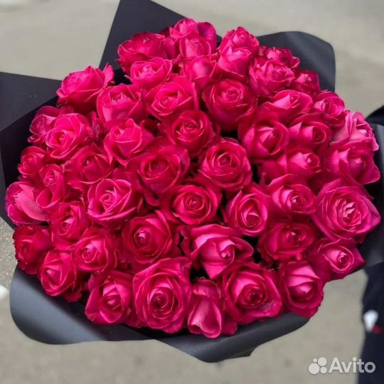 Букет малиновых роз, Эквадор, 50см 43 шт