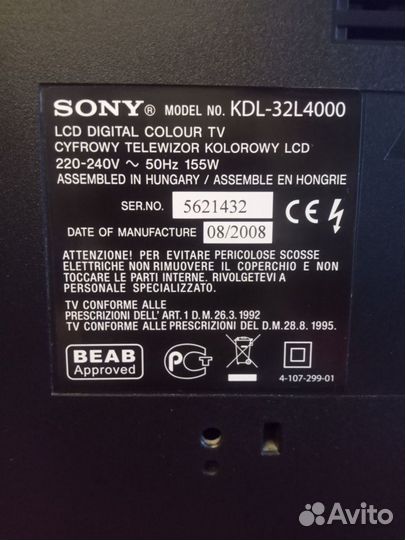 Телевизор sony bravia kdl-32l4000