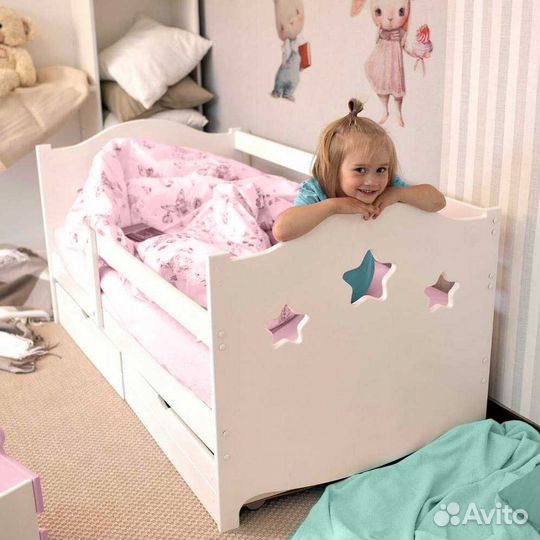 Кроватка берёза сингл для малыша высокий борт