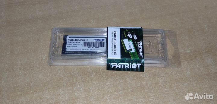 Опер. Память so-dimm DDR4 4GB 2400MHz Patriot