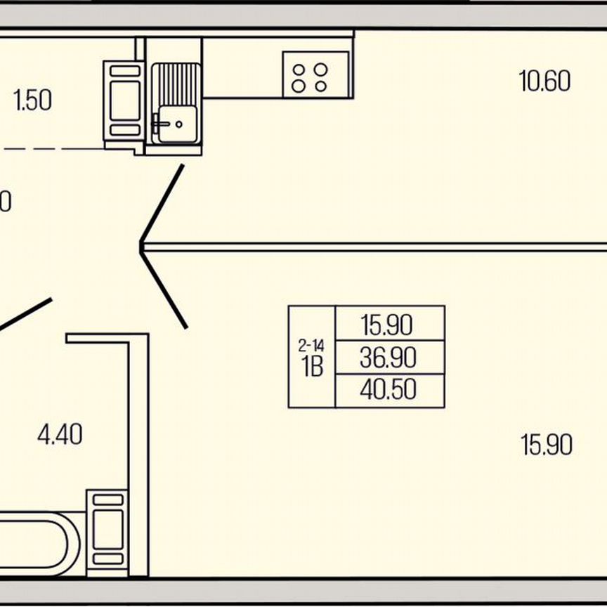 1-к. квартира, 40,5 м², 7/19 эт.