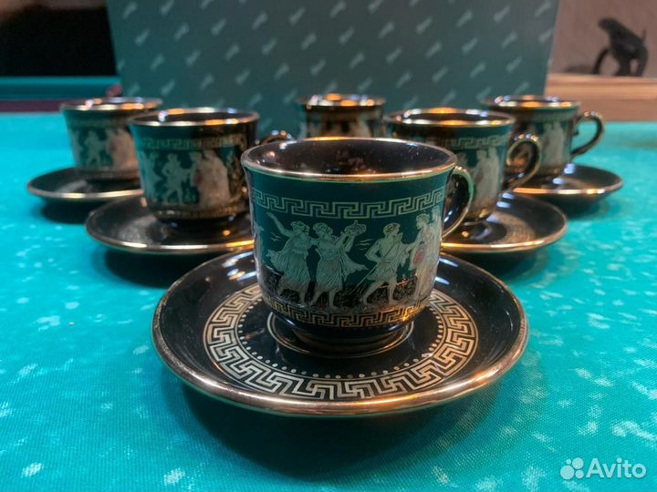 Сервиз кофейный черный фарфор золото 24 карата