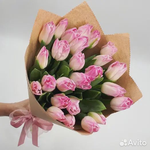 Сортовые тюльпаны бело-розовые 7 шт