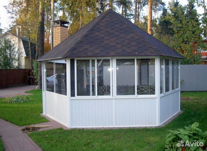 Остекление беседки с обшивкой