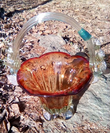 Ваза конфетница корзинка цветное стекло сссрвинтаж