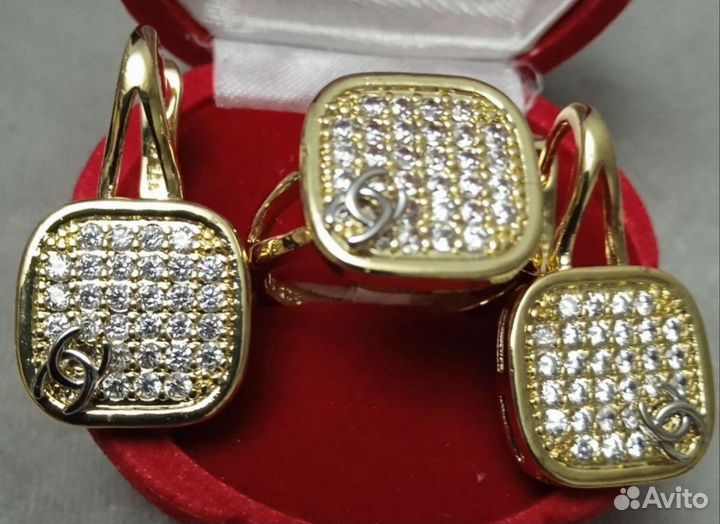 Новый набор серьги и кольцо медицинское золото