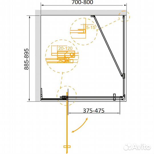 Душ. уголок Cezares 80cm slider-ah-1-90-70/80-gri