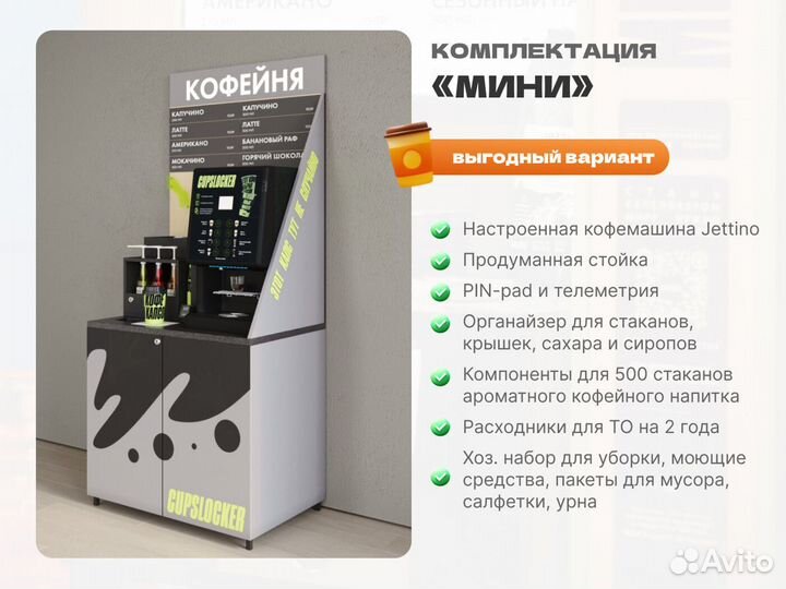 Кофейня самообслуживания Мини, прибыль 50+ тр