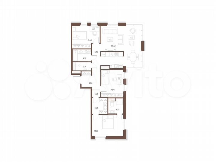 3-к. квартира, 101,2 м², 8/9 эт.