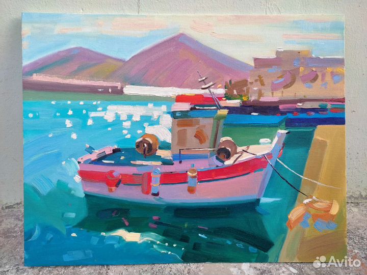 Картина маслом на холсте, морской пейзаж, Катерок