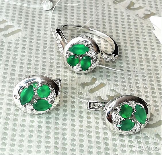 Серьги, кольцо серебро агат разм.18,0 С238