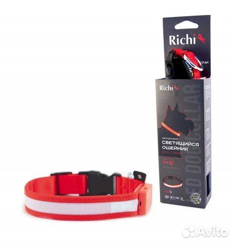 2022 Ошейник richi USB 37-40см (M) красный со свет