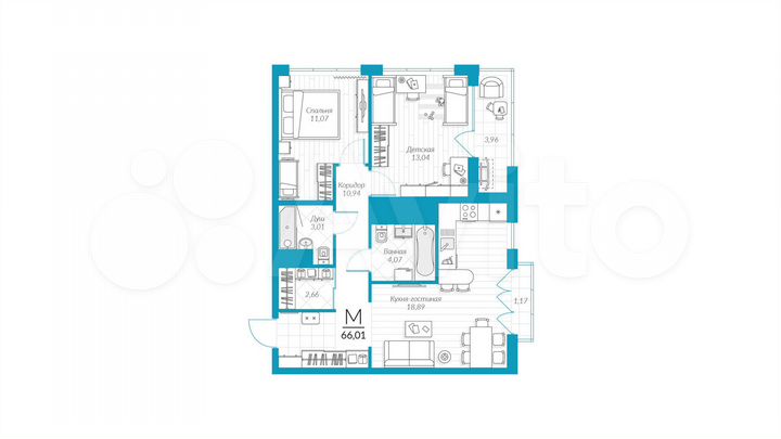 2-к. квартира, 66 м², 3/25 эт.