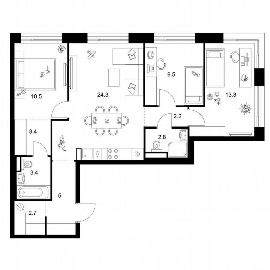 3-к. квартира, 77,1 м², 16/28 эт.