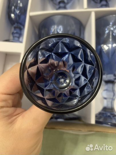 Бокалы из цветного стекла, синие 8шт