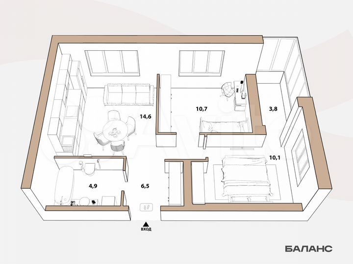 2-к. квартира, 46 м², 17/23 эт.