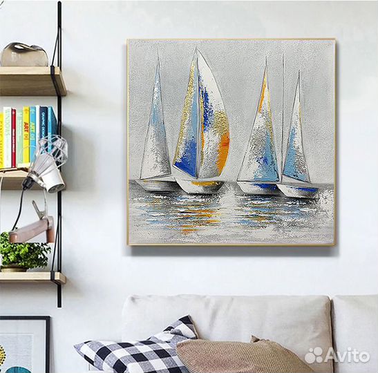 Яркая картина маслом на холсте парусники