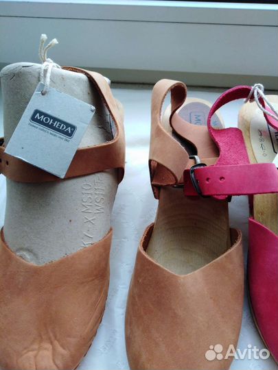 Сабо кожаный верх, деревянная колодка. Новые с бир