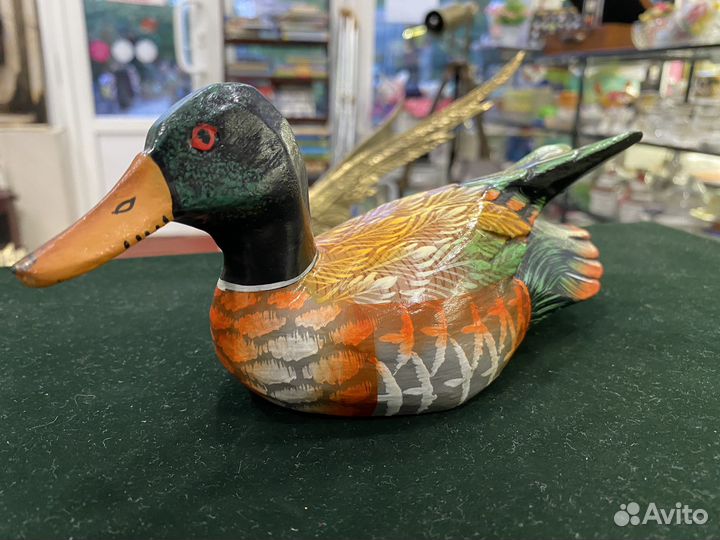 Деревянная скульптура утка ручная работа винтаж