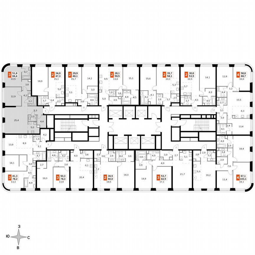 2-к. квартира, 84,4 м², 40/49 эт.