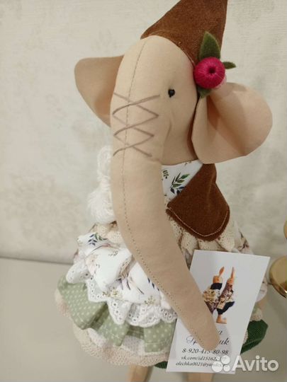 Текстильная интерьерная подарочная игрушка слон