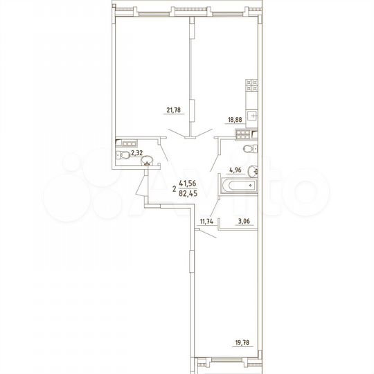 2-к. квартира, 82,5 м², 4/4 эт.