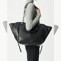 Кожаная стеганая сумка-тоут Ikks 1440 L черная, Москва