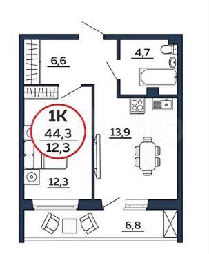 2-к. квартира, 45,2 м², 6/17 эт.
