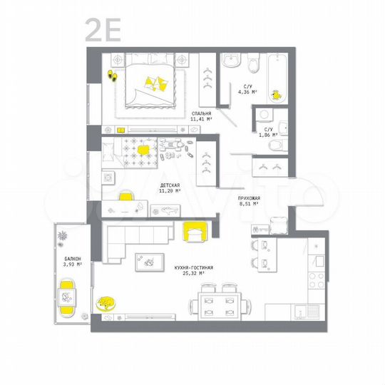 2-к. квартира, 66,6 м², 11/25 эт.