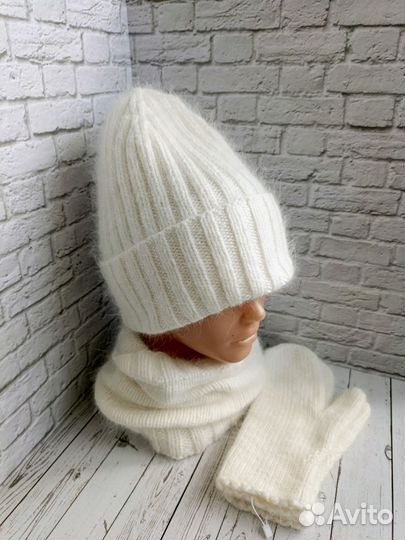 Шапка снуд варежки пух норки