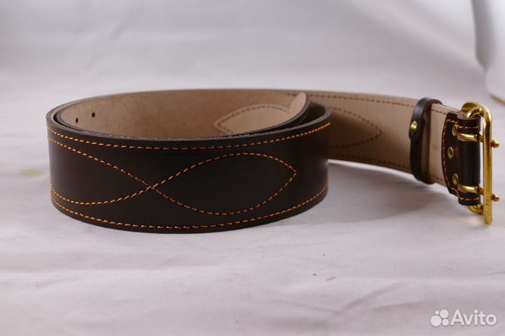 Неубиваемый офицерский кожаный прошитый ремень