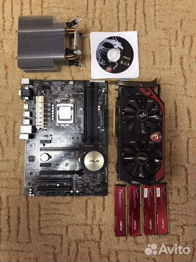 Плата в сборе,процесор,кулер,видеокарта,память