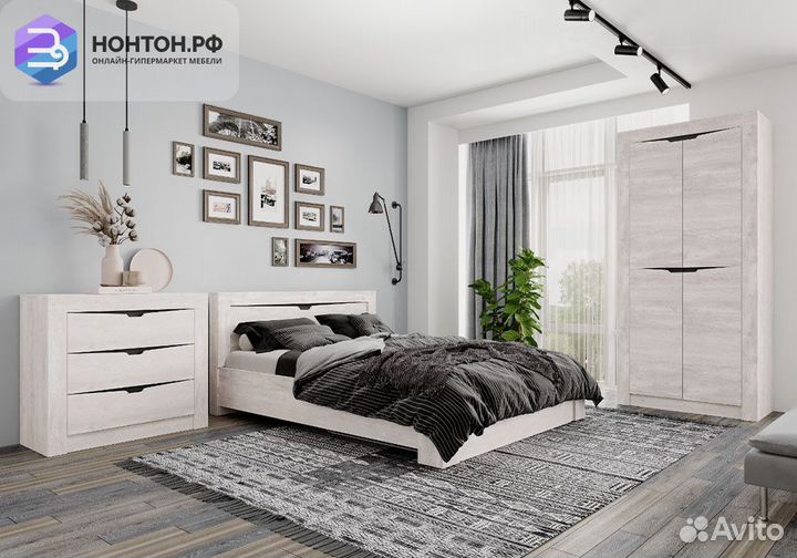 Спальный гарнитур Леонардо №2 бетон пайн светлый