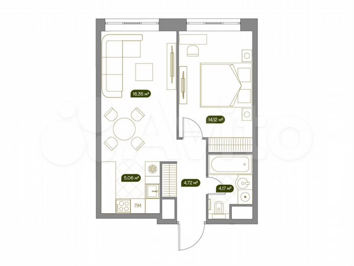 1-к. квартира, 44,6 м², 8/14 эт.